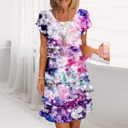 Vestido Corto Mujer de Volantes y Estampado Floral