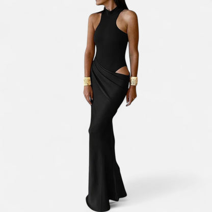 Vestido Largo Mujer Ajustado Escote Halter y Cut Out
