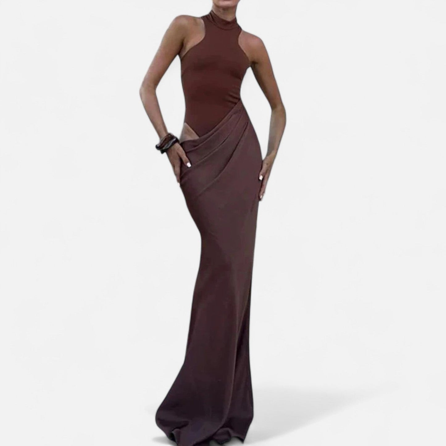 Vestido Largo Mujer Ajustado Escote Halter y Cut Out