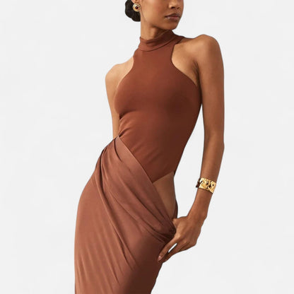 Vestido Largo Mujer Ajustado Escote Halter y Cut Out