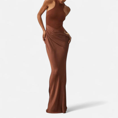 Vestido Largo Mujer Ajustado Escote Halter y Cut Out