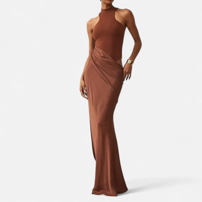 Vestido Largo Mujer Ajustado Escote Halter y Cut Out