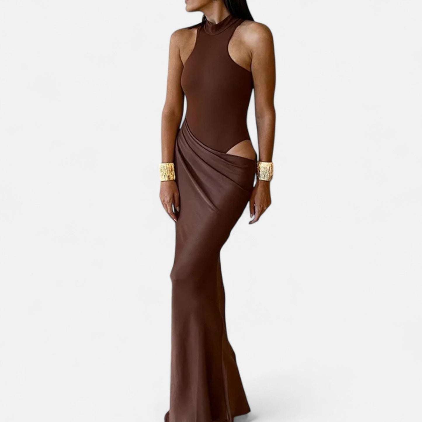 Vestido Largo Mujer Ajustado Escote Halter y Cut Out