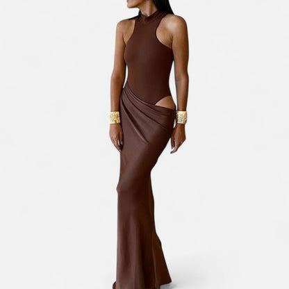 Vestido Largo Mujer Ajustado Escote Halter y Cut Out