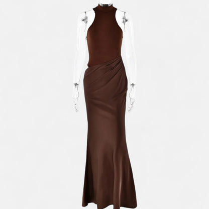 Vestido Largo Mujer Ajustado Escote Halter y Cut Out