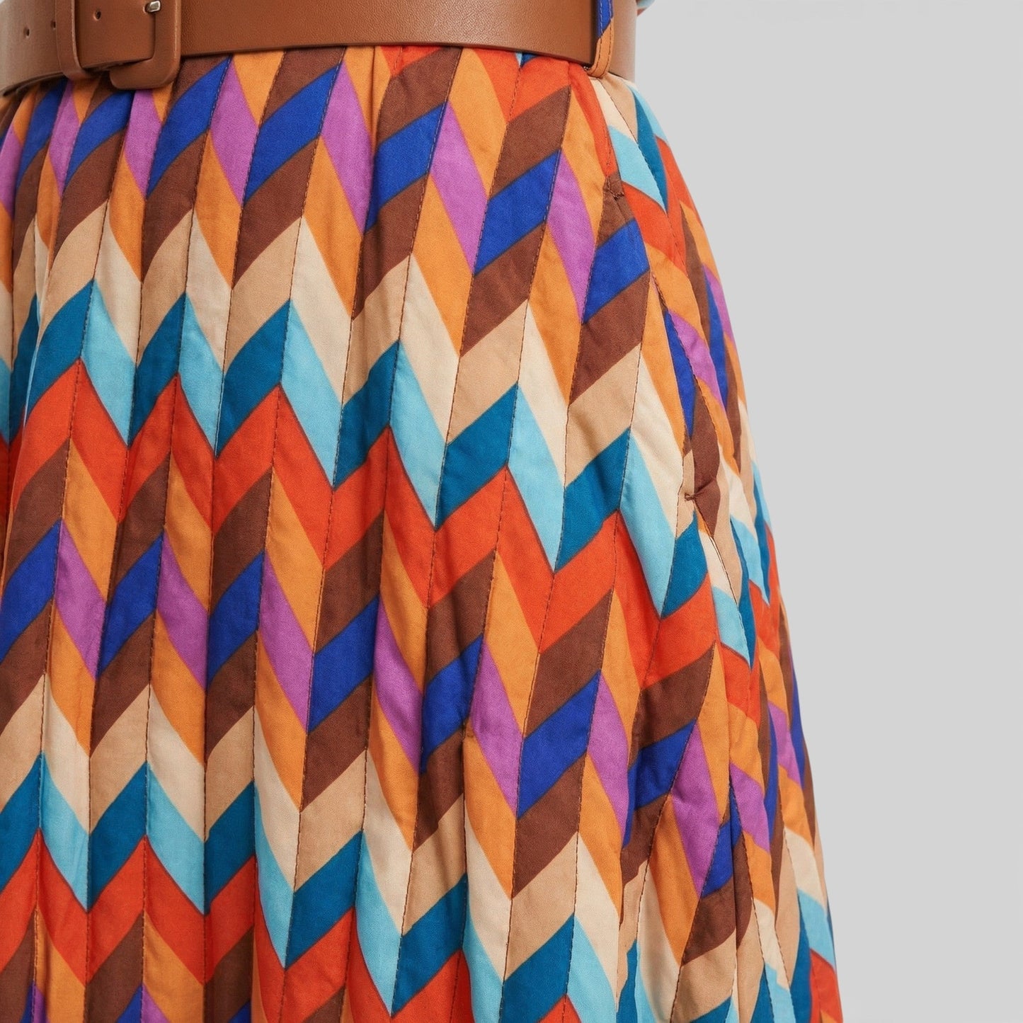 Vestido Midi Mujer con Cinturón Estampado Geométrico