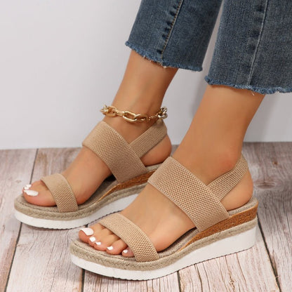 Sandalias Plataforma Mujer Lino Cuña Cuerda
