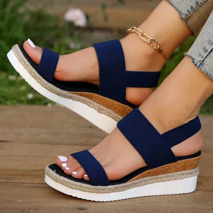 Sandalias Plataforma Mujer Lino Cuña Cuerda