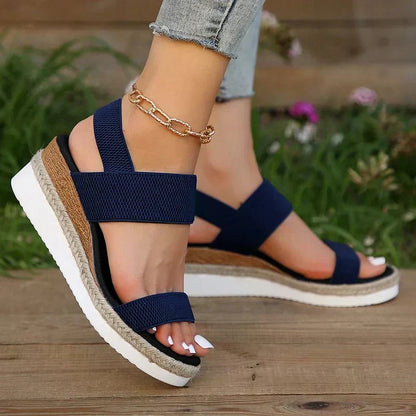 Sandalias Plataforma Mujer Lino Cuña Cuerda
