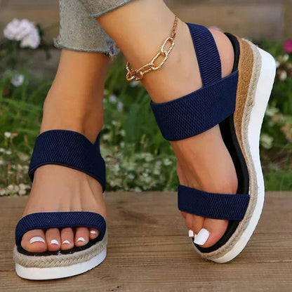 Sandalias Plataforma Mujer Lino Cuña Cuerda