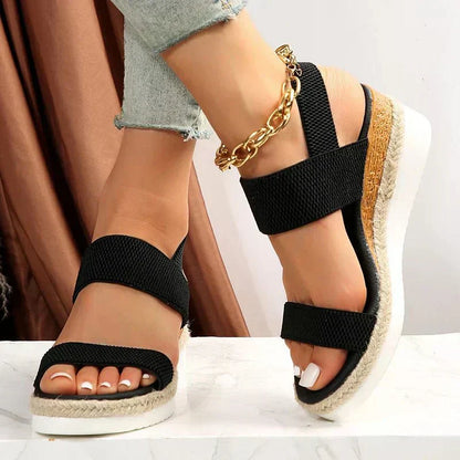 Sandalias Plataforma Mujer Lino Cuña Cuerda
