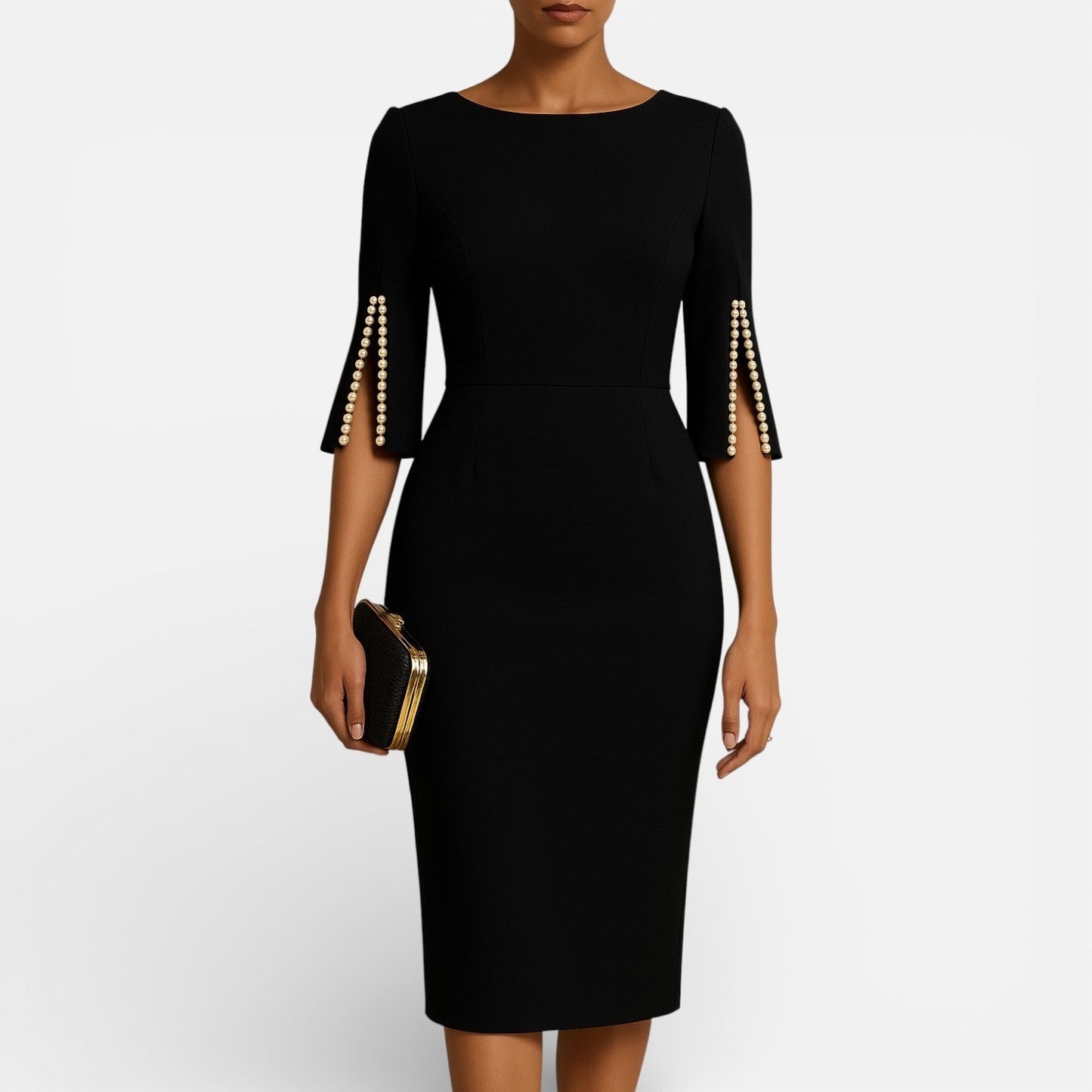Vestido Midi Mujer Ajustado con Perlas - Mavetta
