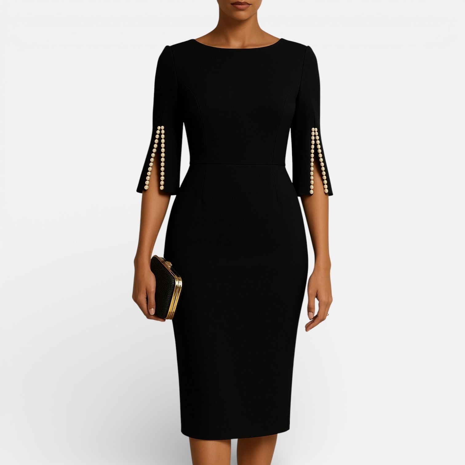 Vestido Midi Mujer Ajustado con Perlas - Mavetta