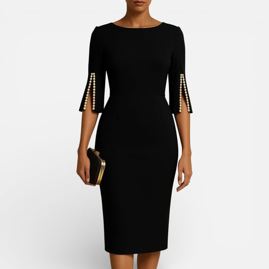 Vestido Midi Mujer Ajustado con Perlas - Mavetta