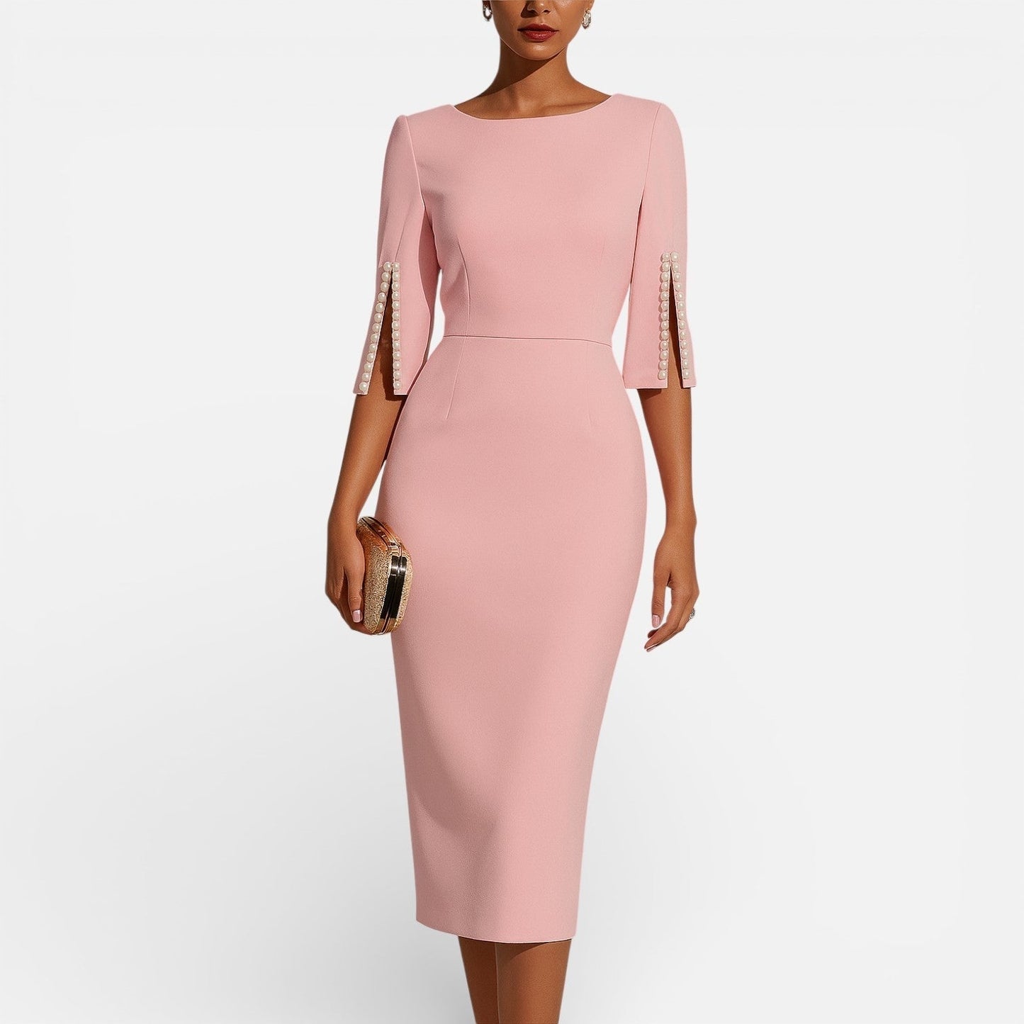 Vestido Midi Mujer Ajustado con Perlas