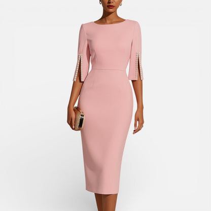 Vestido Midi Mujer Ajustado con Perlas
