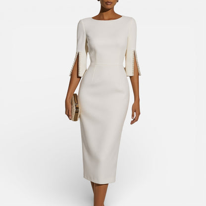 Vestido Midi Mujer Ajustado con Perlas