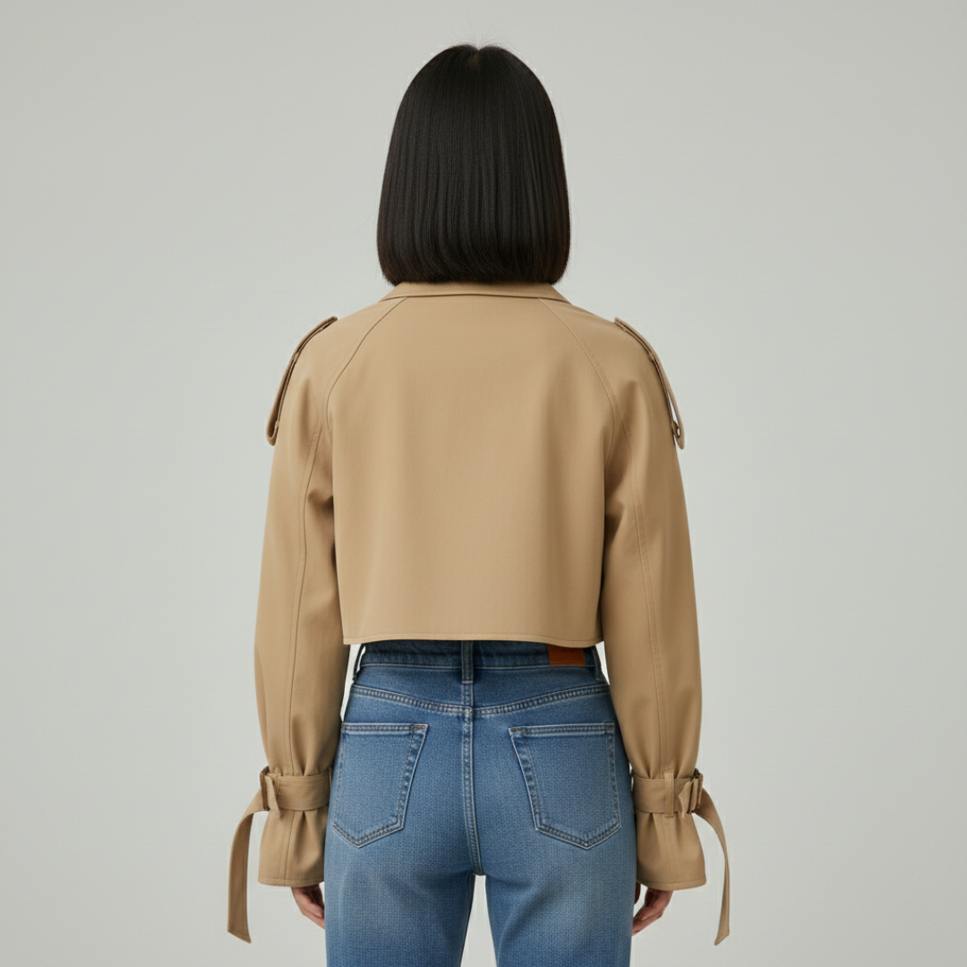 Gabardina Mujer Corta con Mangas Amplias y Cinturón Ajustable