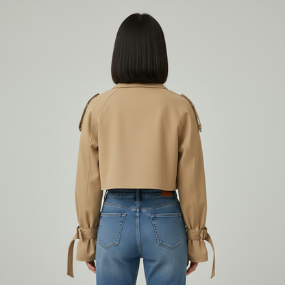 Gabardina Mujer Corta con Mangas Amplias y Cinturón Ajustable