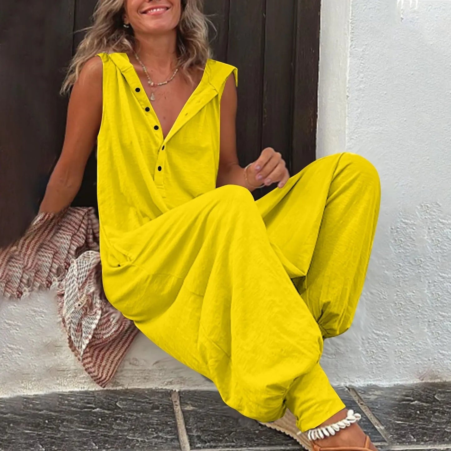 Mono Casual de Pierna Ancha Mujer Sin Mangas