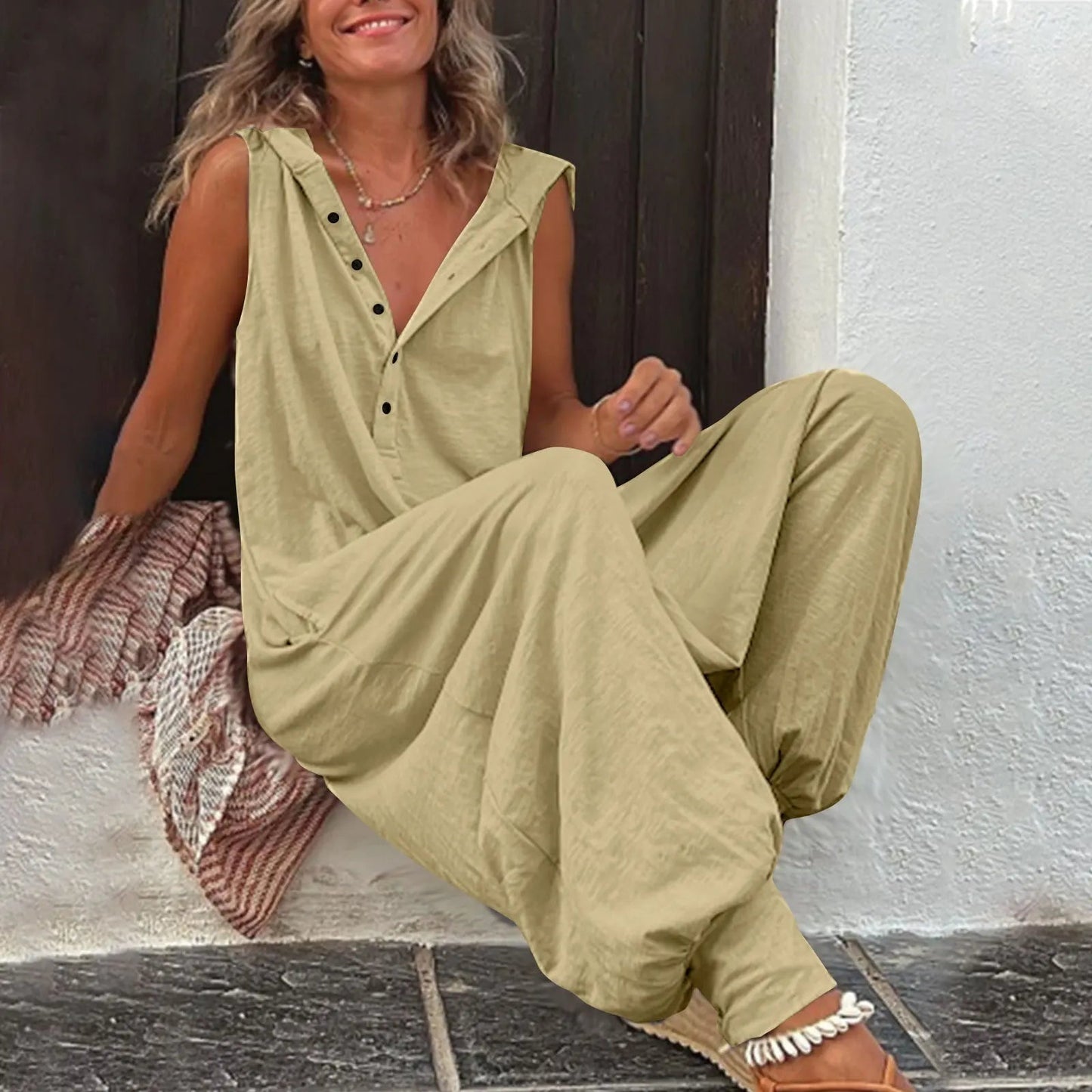 Mono Casual de Pierna Ancha Mujer Sin Mangas
