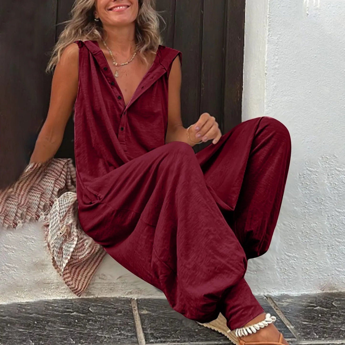 Mono Casual de Pierna Ancha Mujer Sin Mangas