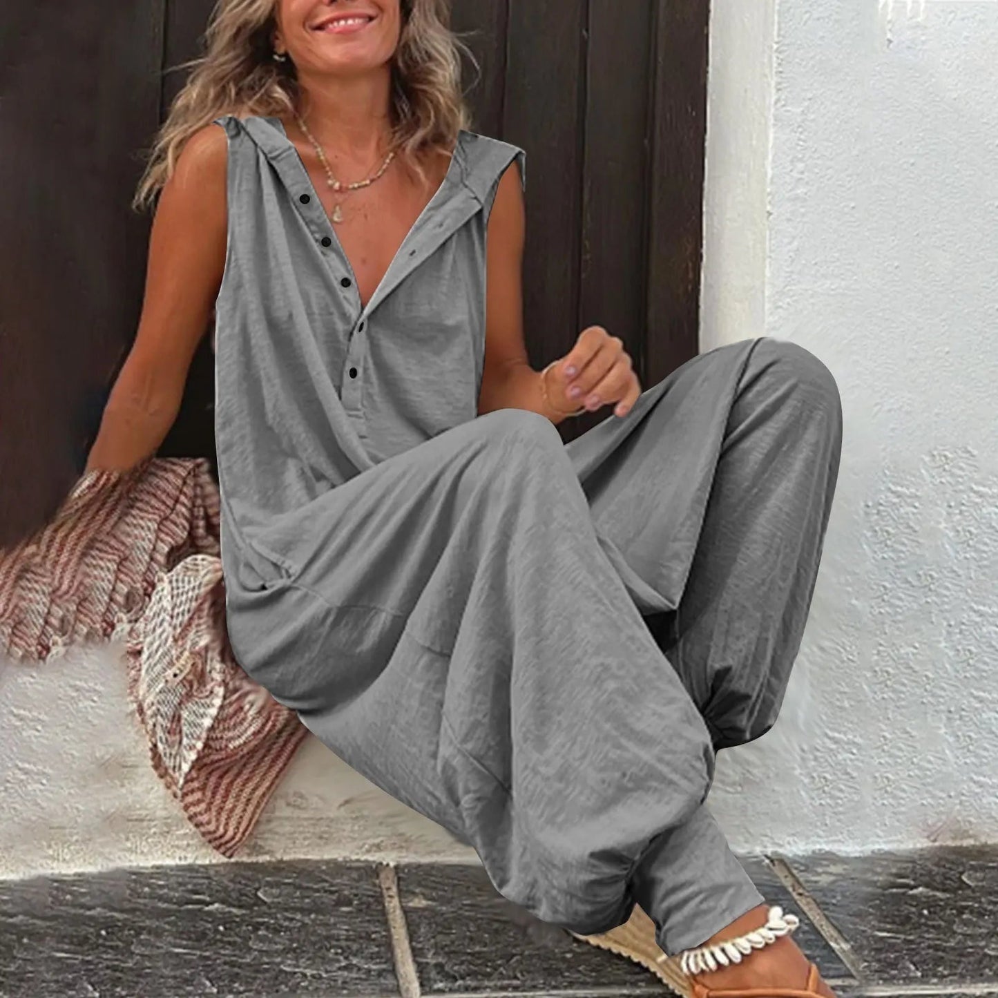 Mono Casual de Pierna Ancha Mujer Sin Mangas