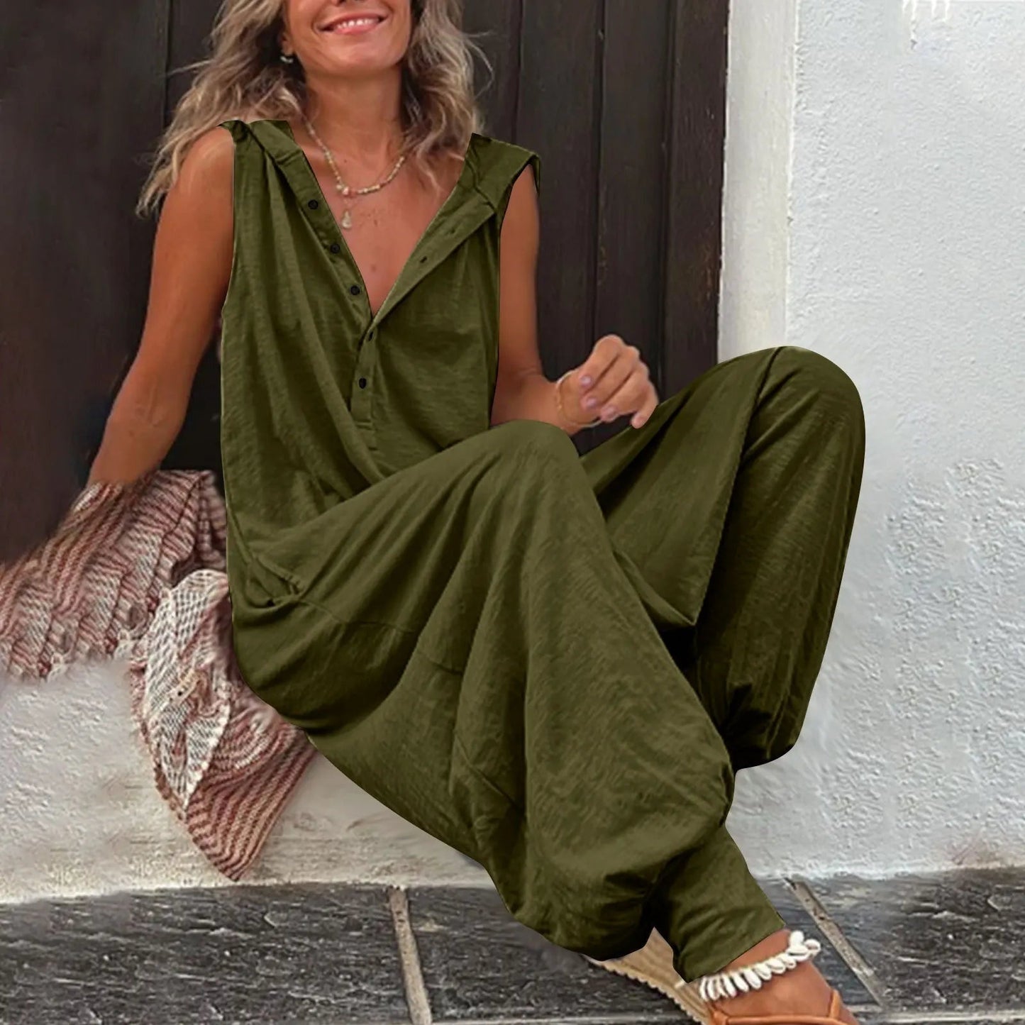 Mono Casual de Pierna Ancha Mujer Sin Mangas