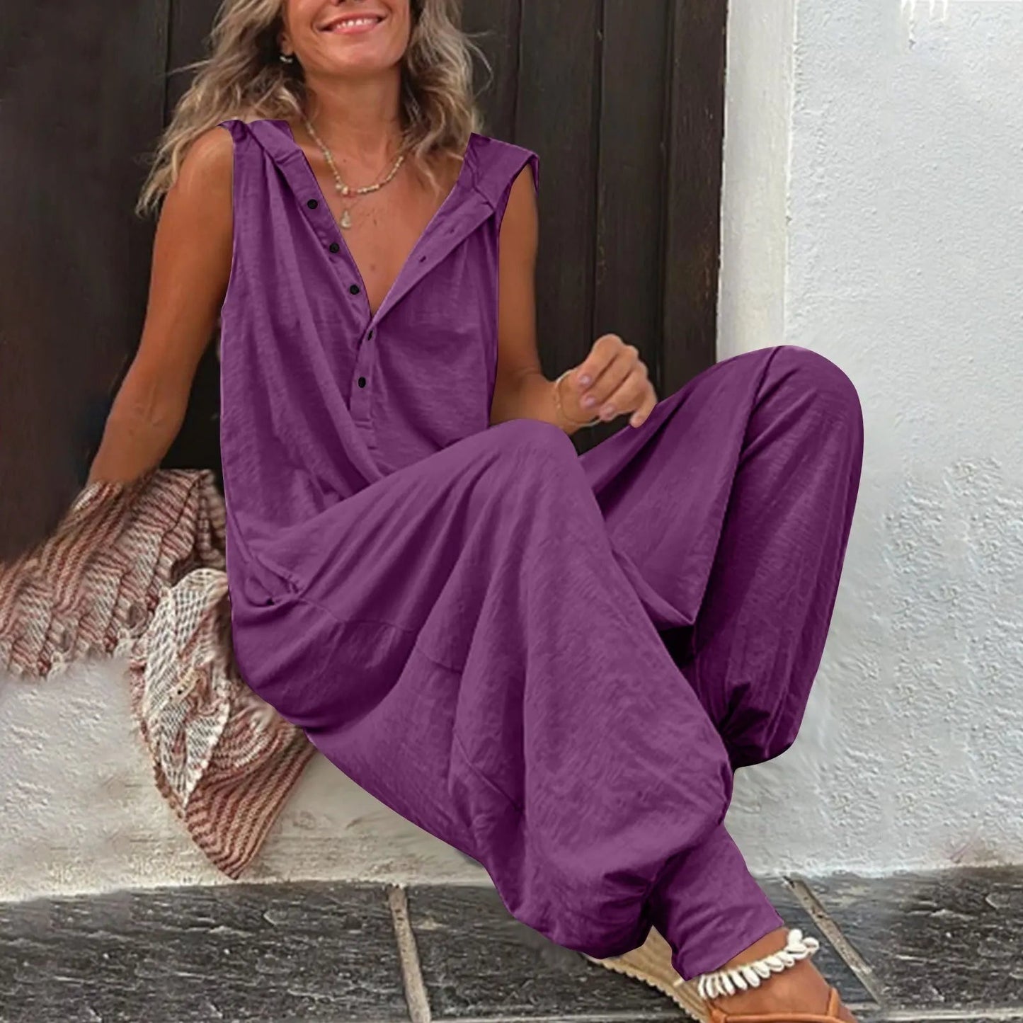 Mono Casual de Pierna Ancha Mujer Sin Mangas