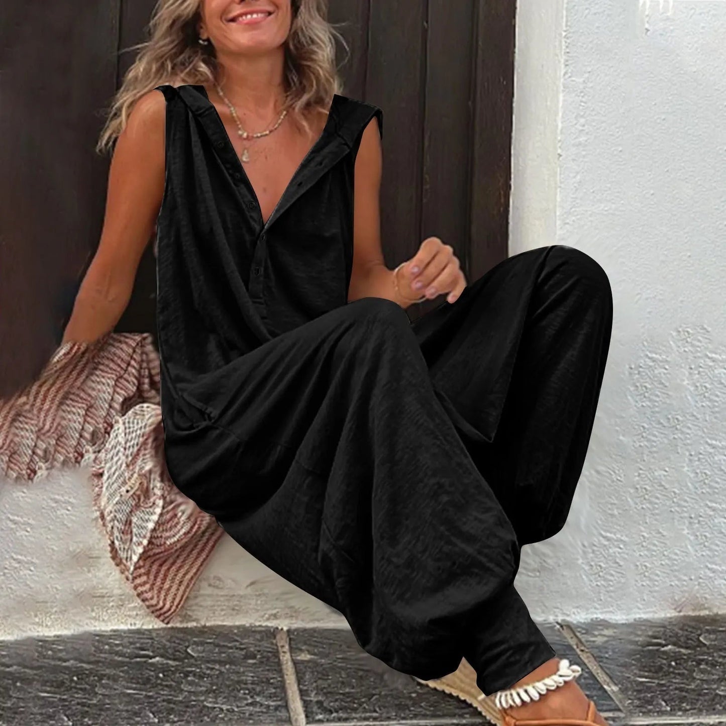Mono Casual de Pierna Ancha Mujer Sin Mangas