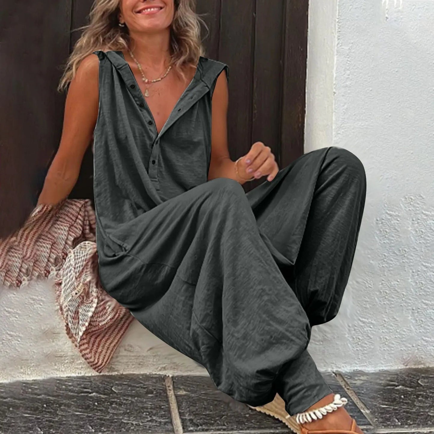 Mono Casual de Pierna Ancha Mujer Sin Mangas