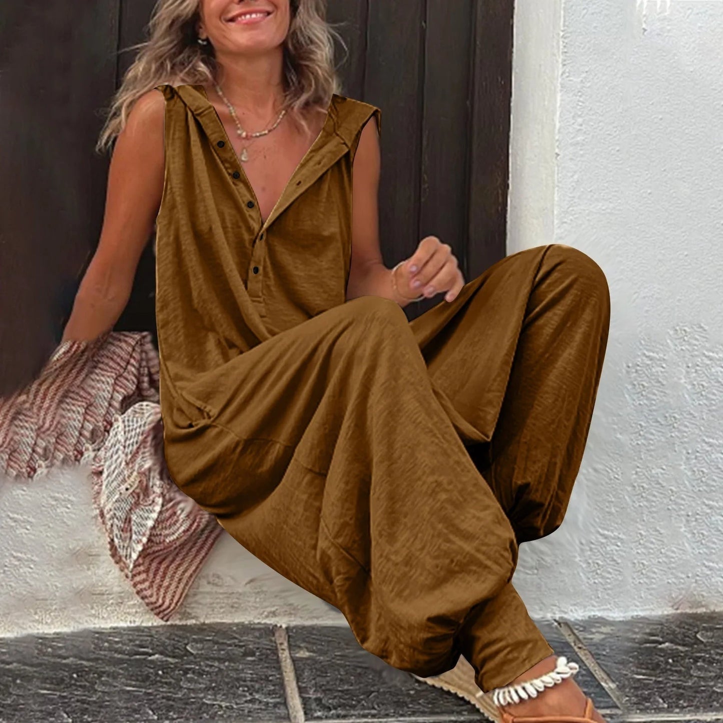 Mono Casual de Pierna Ancha Mujer Sin Mangas