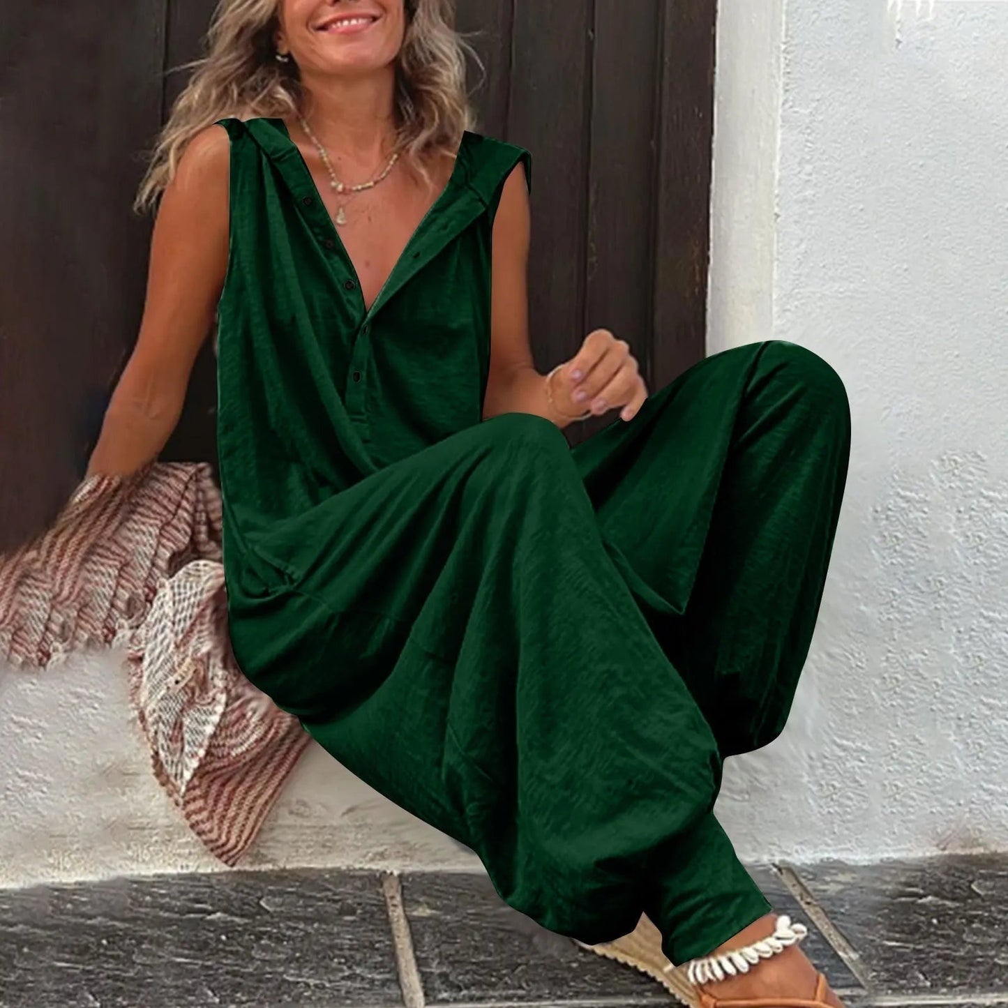Mono Casual de Pierna Ancha Mujer Sin Mangas