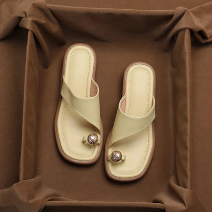 Sandalias Planas Mujer con Tira de Dedos y Anilla