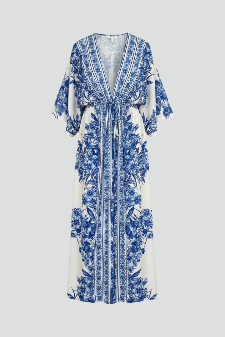 Vestido Largo Mujer Estilo Boho Escote en V Mangas Campana - Mavetta
