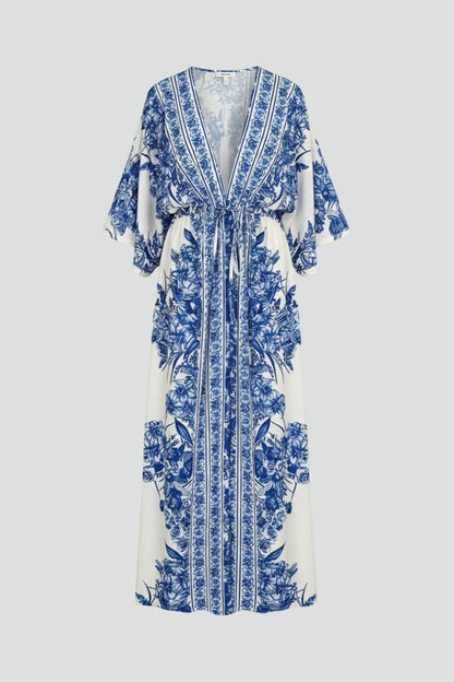 Vestido Largo Mujer Estilo Boho Escote en V Mangas Campana - Mavetta