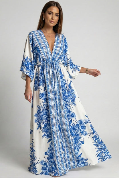 Vestido Largo Mujer Estilo Boho Escote en V Mangas Campana