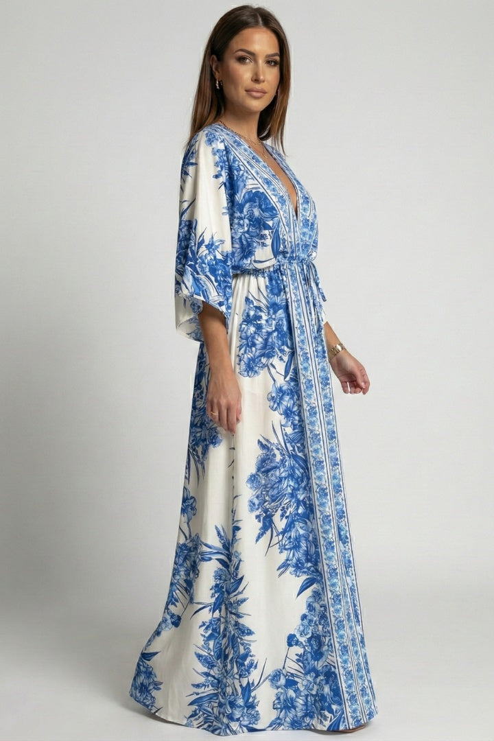 Vestido Largo Mujer Estilo Boho Escote en V Mangas Campana
