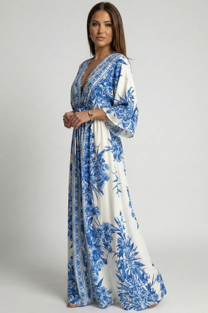 Vestido Largo Mujer Estilo Boho Escote en V Mangas Campana