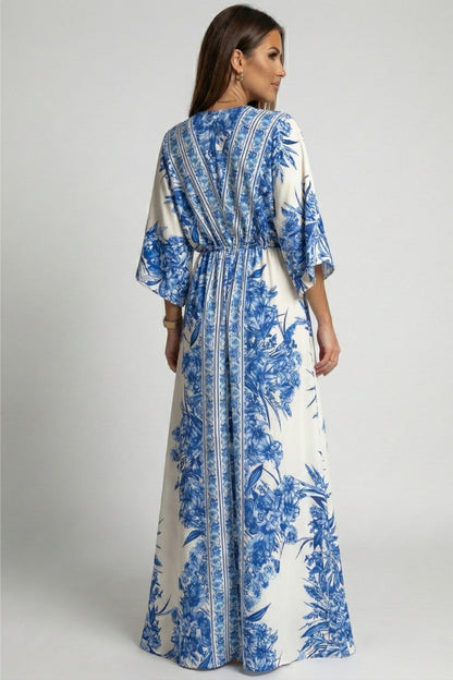 Vestido Largo Mujer Estilo Boho Escote en V Mangas Campana