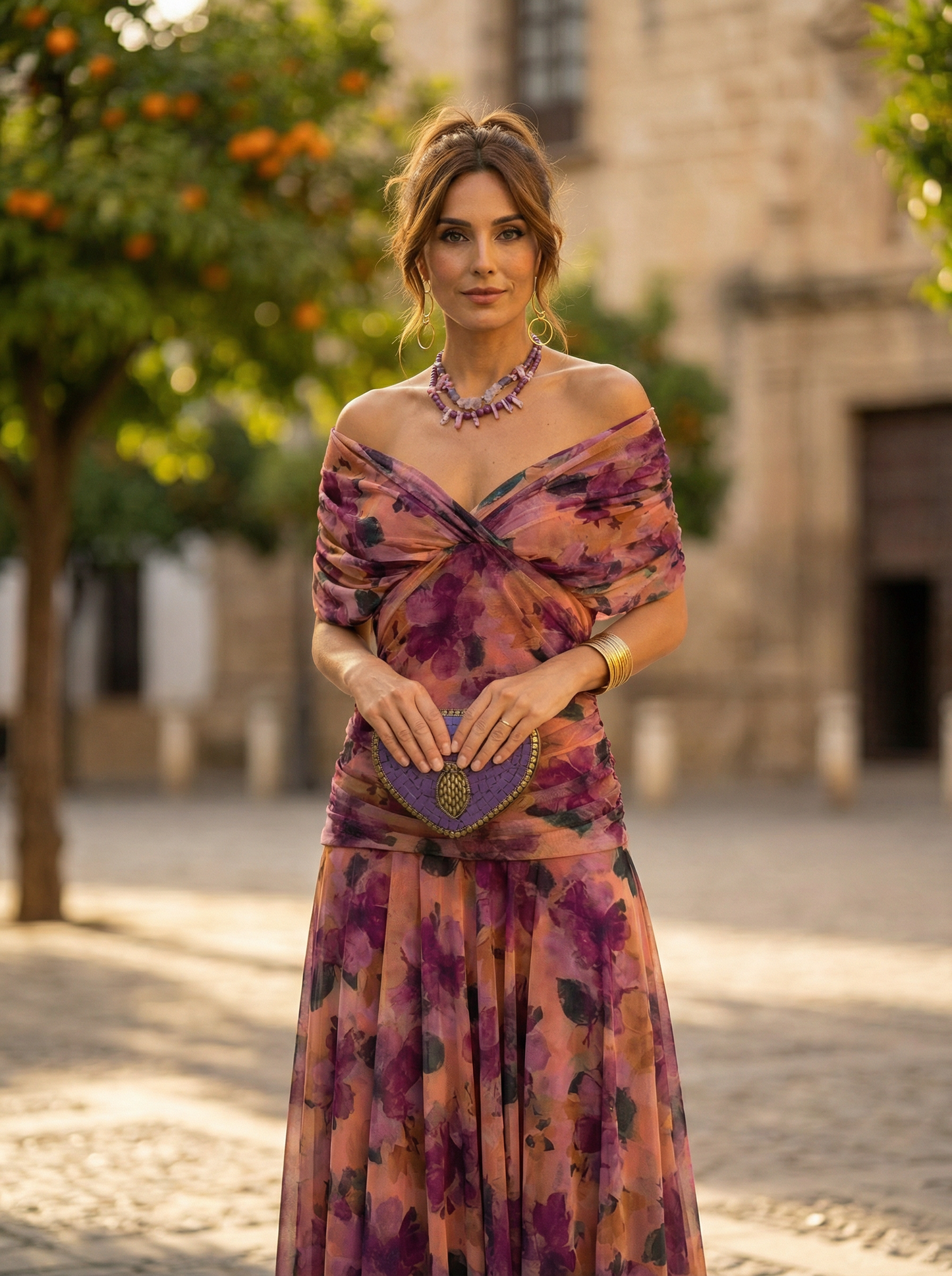 Vestido largo mujer fruncido cuello en V elegante