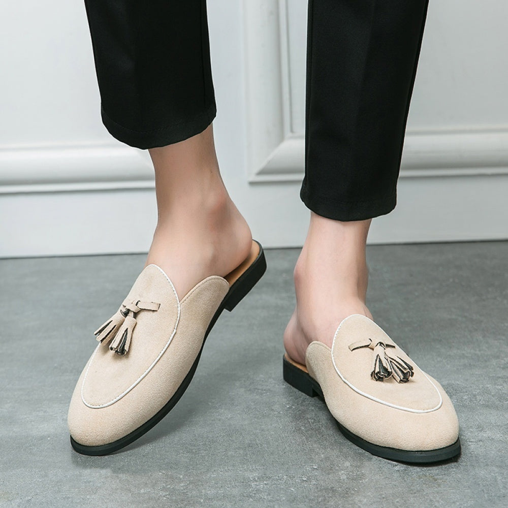 Mules de Ante con Borlas Mujer Punta Redonda