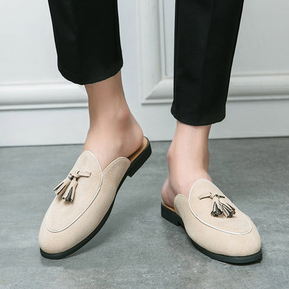 Mules de Ante con Borlas Mujer Punta Redonda