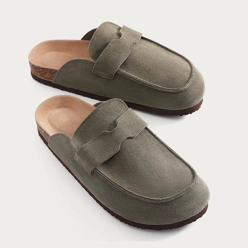 Mules de Ante con Hebilla Mujer Suela de Corcho