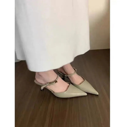Mules de Tacón Medio Puntiagudas Mujer Correa Tobillo