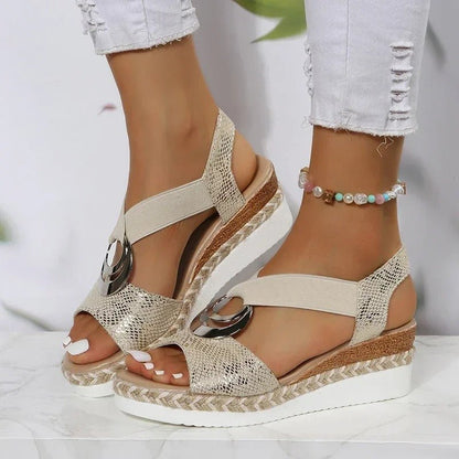 Sandalias Mujer con Cuña Estampado Serpiente Ajuste Cómodo