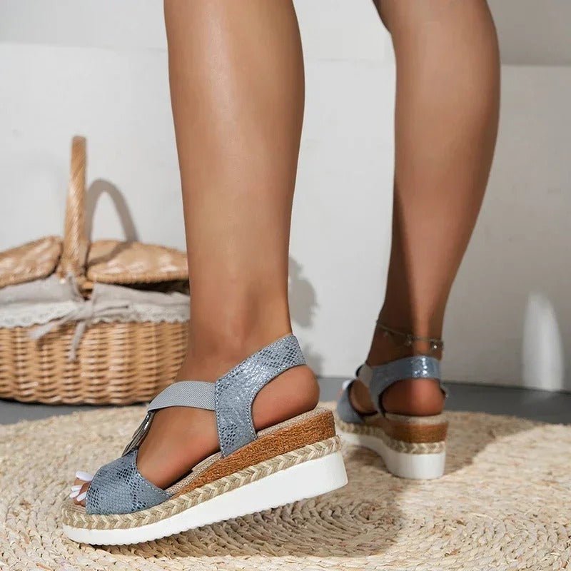 Sandalias Mujer con Cuña Estampado Serpiente Ajuste Cómodo