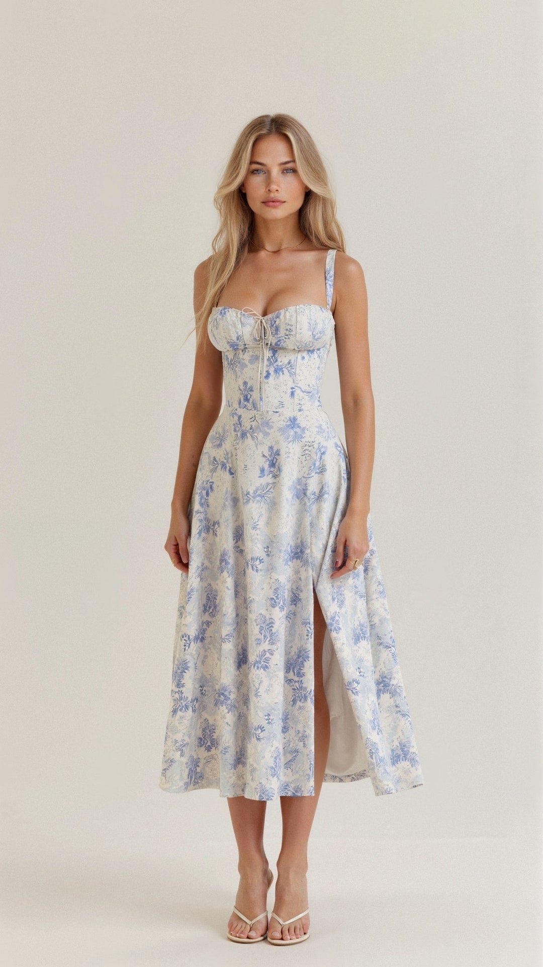 Vestido midi mujer con corsé y estampado floral estilo chic