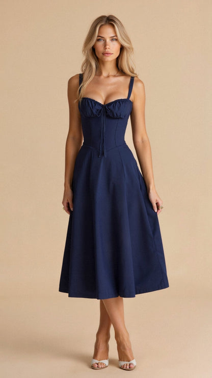 Vestido midi mujer con corsé y estampado floral estilo chic