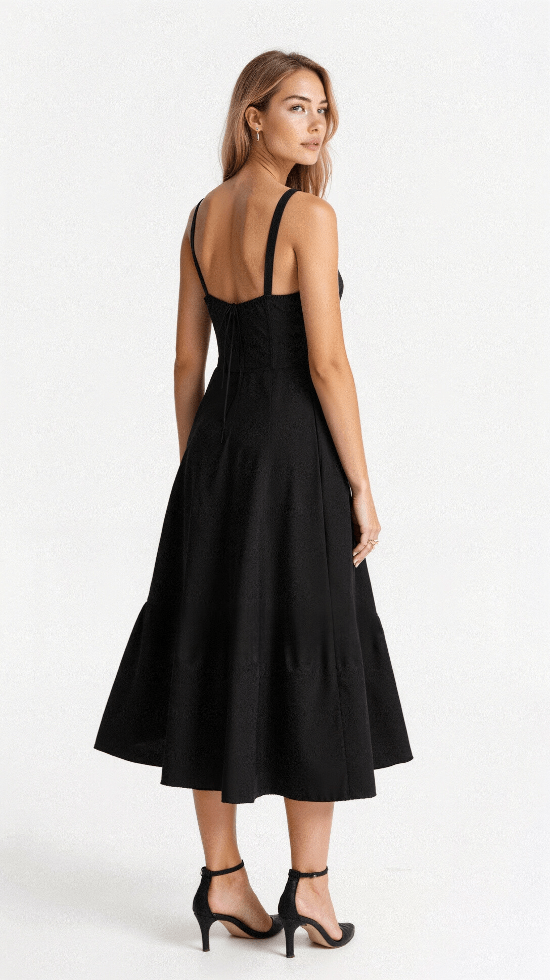 Vestido midi mujer con diseño corsé y falda fluida